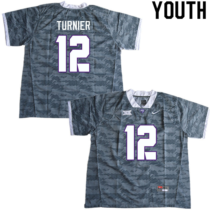 Youth #12 Kenny Turnier TCU Horned Frogs College Football Jerseys Sale-Gray - Click Image to Close